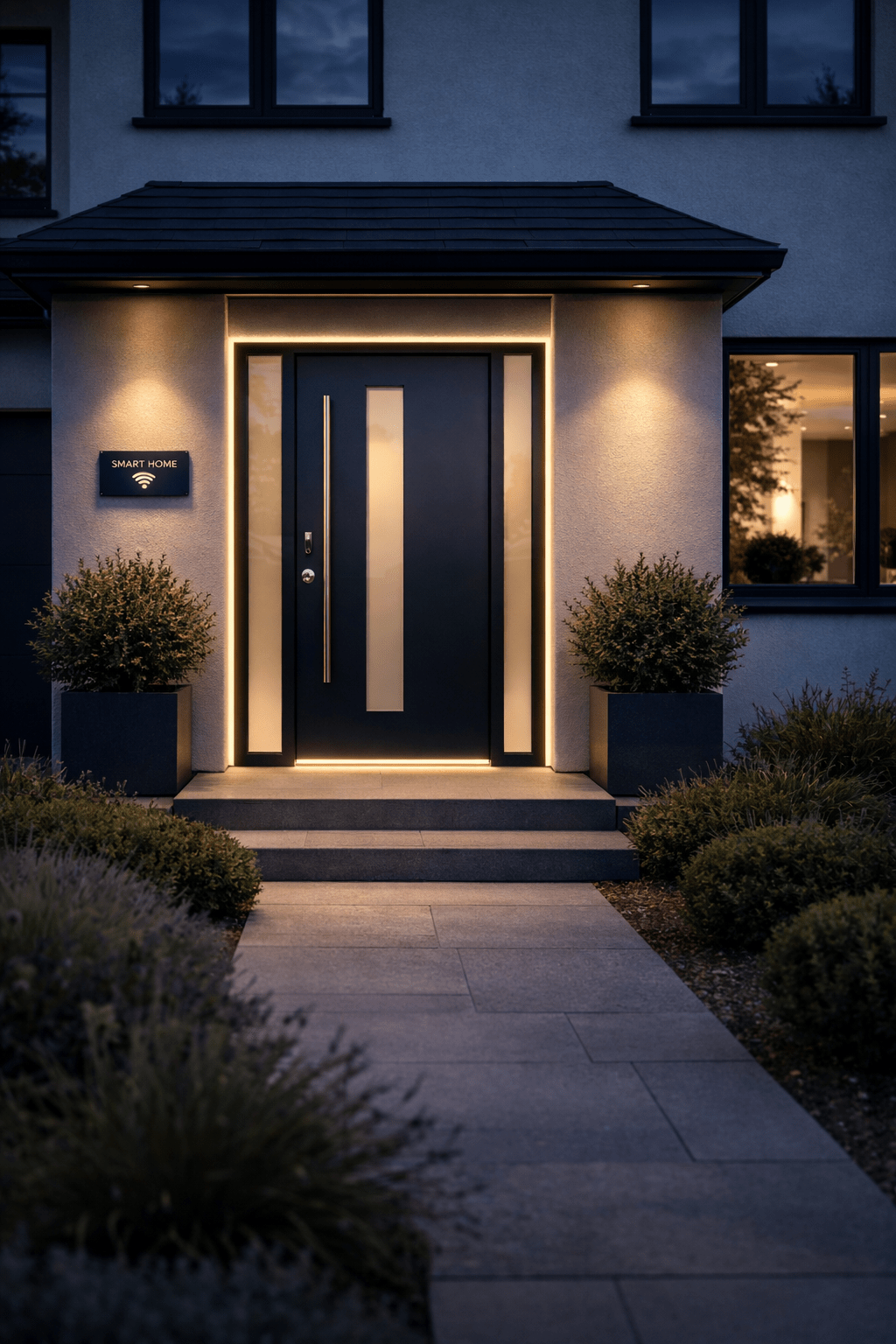 Premium aluminium entrance door with smart fingerprint access on a modern UK home